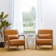 Glitzhome 30.00"H Mid-century Modern Yellowish-brown Leatherette Accent Armchair with Walnut Rubberwood Frame, Set of 2