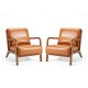 Glitzhome 30.00"H Mid-century Modern Yellowish-brown Leatherette Accent Armchair with Walnut Rubberwood Frame, Set of 2