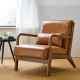 Glitzhome 30.00"H Mid-century Modern Yellowish-brown Leatherette Accent Armchair with Walnut Rubberwood Frame, Set of 2