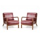 Glitzhome 30.00"H Mid-century Modern Burgundy Leatherette Accent Armchair with Walnut Rubberwood Frame, Set of 2