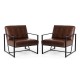 Glitzhome 31.50"H Modern Brown Leatherette Accent Armchair with Black Metal Frame, Set of 2