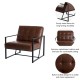Glitzhome 31.50"H Modern Brown Leatherette Accent Armchair with Black Metal Frame, Set of 2