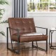 Glitzhome 31.50"H Modern Brown Leatherette Accent Armchair with Black Metal Frame, Set of 2