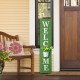 Glitzhome 42"H Wooden Washed Green "WELCOME" Porch Sign with Metal Planter