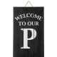 Glitzhome 42"H Wooden Washed Black "WELCOME TO OUR PORCH" Porch Sign with Metal Planter
