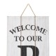 Glitzhome 42"H Wooden Washed White "WELCOME TO OUR PORCH" Porch Sign with Metal Planter