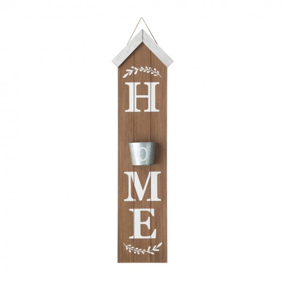 Glitzhome 42"H Wooden Natural "HOME" Porch Sign with Metal Planter