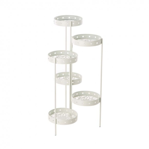 Glitzhome 32.25"H Foldable Multi-Tiered Round White Metal Planter Stand