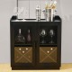 Glitzhome 32.75"H Black Wine Cabinet with 2 Built-in X Shaped Storage Racks and 2 Glass Doors