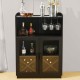 Glitzhome 44.00"H Black High Wine Cabinet with 2 Built-in X Shaped Storage Racks and 2 Glass Doors