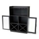 Glitzhome 44.00"H Black High Wine Cabinet with 2 Built-in X Shaped Storage Racks and 2 Glass Doors