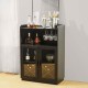 Glitzhome 44.00"H Black High Wine Cabinet with 2 Built-in X Shaped Storage Racks and 2 Glass Doors