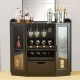 Glitzhome 40.00"L Black Wine Cabinet with Large Tabletop and 2 Glass Doors