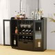 Glitzhome 40.00"L Black Wine Cabinet with Large Tabletop and 2 Glass Doors