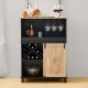 Glitzhome 44.00"H Black and Light Two-color High Wine Cabinet with One Sliding Barn Door