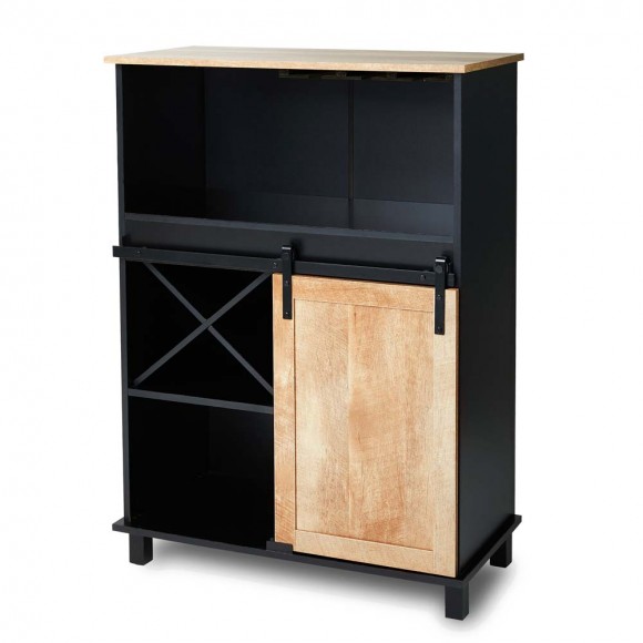 Glitzhome 44.00"H Black and Light Two-color High Wine Cabinet with One Sliding Barn Door