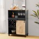 Glitzhome 44.00"H Black and Light Two-color High Wine Cabinet with One Sliding Barn Door