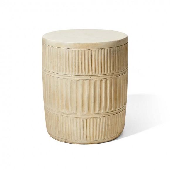 Glitzhome 18.5"H MGO Cream White Grooved Textured Garden Stool or Planter Stand or Accent Table (Multi-functional)