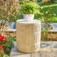 Glitzhome 18.5"H MGO Cream White Grooved Textured Garden Stool or Planter Stand or Accent Table (Multi-functional)