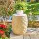 Glitzhome 18"H MGO Antique Cream White Grid Garden Stool or Drum Table or Planter Stand (Multi-functional)