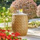 Glitzhome 18"H MGO Faux Wicker Textured Garden Stool or Drum Table or Planter Stand (Multi-functional)