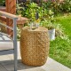 Glitzhome 18"H MGO Faux Wicker Textured Garden Stool or Drum Table or Planter Stand (Multi-functional)