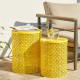 Glitzhome Set of 2 Metal Yellow Garden Stool or Planter Stand or Accent Table or Side Table (Multi-functional)
