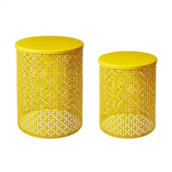 Glitzhome Set of 2 Metal Yellow Garden Stool or Planter Stand or Accent Table or Side Table (Multi-functional)