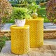 Glitzhome Set of 2 Metal Yellow Garden Stool or Planter Stand or Accent Table or Side Table (Multi-functional)