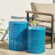 Glitzhome Set of 2 Metal Blue Garden Stool or Planter Stand or Accent Table or Side Table (Multi-functional)