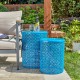 Glitzhome Set of 2 Metal Blue Garden Stool or Planter Stand or Accent Table or Side Table (Multi-functional)