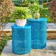 Glitzhome Set of 2 Metal Blue Garden Stool or Planter Stand or Accent Table or Side Table (Multi-functional)