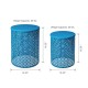 Glitzhome Set of 2 Metal Blue Garden Stool or Planter Stand or Accent Table or Side Table (Multi-functional)