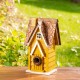 Glitzhome 12"H Retro Yellow Distressed Solid Wood Cottage Birdhouse