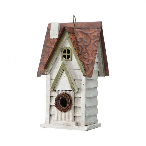 Glitzhome 12"H Washed White Distressed Solid Wood Cottage Birdhouse