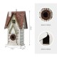 Glitzhome 12"H Washed White Distressed Solid Wood Cottage Birdhouse