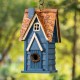 Glitzhome 12"H Retro Blue Distressed Solid Wood Cottage Birdhouse