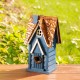 Glitzhome 12"H Retro Blue Distressed Solid Wood Cottage Birdhouse