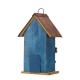 Glitzhome 10.25"H Retro Blue Distressed Solid Wood Birdhouse with 3D Flowers