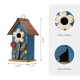 Glitzhome 10.25"H Retro Blue Distressed Solid Wood Birdhouse with 3D Flowers