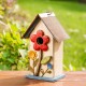 Glitzhome 10.25"H Washed White Distressed Solid Wood Birdhouse with 3D Flowers