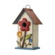 Glitzhome 10.25"H Washed White Distressed Solid Wood Birdhouse with 3D Flowers