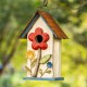 Glitzhome 10.25"H Washed White Distressed Solid Wood Birdhouse with 3D Flowers