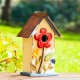 Glitzhome 10.25"H Washed White Distressed Solid Wood Birdhouse with 3D Flowers