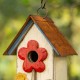 Glitzhome 10.25"H Washed White Distressed Solid Wood Birdhouse with 3D Flowers