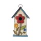 Glitzhome 10.25"H Washed White Distressed Solid Wood Birdhouse with 3D Flowers