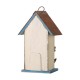 Glitzhome 10.25"H Washed White Distressed Solid Wood Birdhouse with 3D Flowers