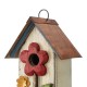 Glitzhome 10.25"H Washed White Distressed Solid Wood Birdhouse with 3D Flowers