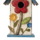 Glitzhome 10.25"H Washed White Distressed Solid Wood Birdhouse with 3D Flowers