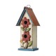 Glitzhome 13.75"H Washed White Two-Tiered Distressed Solid Wood Birdhouse with 3D Flowers